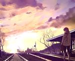  building clouds lordlessv2 megurine_luka pink_hair silhouette sky sunset train vocaloid 