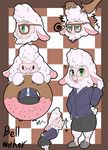  artist_request dawn_bellwether donut flat_color full_body furry glasses green_eyes long_hair male_hand sheep zootopia 