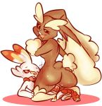  anthro anthro_on_anthro balls blush butt cowgirl_position female gafagear lagomorph larger_female lopunny male male/female mammal nintendo on_top pok&eacute;mon pok&eacute;mon_(species) scorbunny sex simple_background size_difference smaller_male video_games 