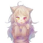  animal_ears collarbone fang female hantoumei_namako heterochromia messy_hair off_shoulder open_mouth original oversized_clothes oversized_shirt simple_background sleeves_past_wrists solo white_background 
