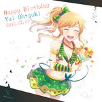  bekkourico blonde_hair breasts candy cleavage closed_eyes food halter_top halterneck happy_birthday idolmaster idolmaster_cinderella_girls jewelry lollipop long_hair medium_breasts midriff navel necklace ootsuki_yui open_mouth side_ponytail skirt smile solo 