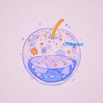  apple artist_name cloud constellation food fruit lavender_background liquid meyoco no_humans original simple_background sparkle sun transparent 