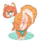  bent_over big_butt blue_eyes blush brown_stripes butt butt_pose clothing digital_media_(artwork) eyelashes eyewear fangs felid female fur glasses grey_background hair hi_res inner_ear_fluff largerest looking_at_viewer looking_back mammal multicolored_fur multicolored_tail orange_ears orange_fur orange_hair orange_tail pantherine panties pink_nose scowl shirt simple_background solo standing striped_fur striped_tail stripes t-shirt tiger underwear undressing white_fur white_tail 