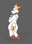  bandage breasts butt cosmonautcorner feet female invalid_tag lagomorph long_ears mammal nintendo nipples orange_eyes pawpads paws pok&eacute;mon pok&eacute;mon_(species) rear_view scorbunny video_games 