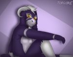  absurd_res anthro bovid caprine digital_media_(artwork) fur goat hair hi_res looking_at_viewer male mammal markus_(generaldegeneracy) purple_fur shoulder_tuft signature simple_background solo torgore yellow_eyes 