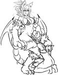  1girl blush breasts cleavage cunnilingus femdom manticore manticore_(monster_girl_encyclopedia) monochrome monster_girl monster_girl_encyclopedia tailjob wings 
