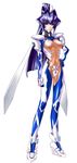  blue_eyes blue_hair bodysuit breasts erect_nipples fortified_suit long_hair mitsurugi_meiya muvluv muvluv_alternative sword very_long_hair weapon 