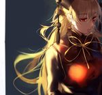  backlighting bangs blonde_hair blurry depth_of_field dress expressionless hair_between_eyes hair_ornament hug_(yourhug) junko_(touhou) light_particles lips long_hair looking_away neck_ribbon red_eyes ribbon shade solo tabard tassel touhou upper_body very_long_hair wavy_hair 