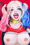  1girl blonde_hair english harley_quinn large_breasts pierced_nipples sucide_squad 