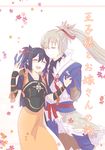  1girl artist_request blue_hair couple fire_emblem fire_emblem_if grey_hair hand_holding happy oboro_(fire_emblem_if) ponytail takumi_(fire_emblem_if) 