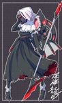  bangs commentary dark_persona dress elbow_gloves glaive glance gloves holding holding_weapon kantai_collection mask multicolored_hair parted_bangs pink_hair rigging shinkaisei-kan solo strapless strapless_dress tatsuta_(kantai_collection) torichamaru translated weapon white_hair 