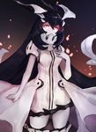  anchorage_water_oni black_hair dress glowing glowing_eyes hair_between_eyes horns kantai_collection long_hair looking_to_the_side red_eyes shinkaisei-kan solo very_long_hair weasel_(close-to-the-edge) white_dress white_skin 