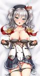  ass_visible_through_thighs blue_eyes breasts chunyan cowboy_shot dakimakura epaulettes heart heart-shaped_pupils highres kantai_collection kashima_(kantai_collection) large_breasts nipples panties panty_pull pussy pussy_juice silver_hair sketch solo symbol-shaped_pupils twintails underwear wavy_hair 