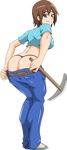  ass blue_eyes brown_hair dr._omonemushi minecraft pickaxe sandals shirt smile solo stephanie thong xugashi 