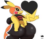  2019 anthro big_breasts blush breasts butt cleft_tail clothed clothing cosplay_pikachu digital_media_(artwork) female fur mammal mask nintendo open_mouth pikachu pikachu_libre pok&eacute;mon pok&eacute;mon_(species) pussy rodent simple_background smile solo thick_thighs tongue video_games yellow_fur zieis 