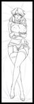  bed blush breasts censored female full_body kagami_hirotaka kangoku_senkan large_breasts lieri_bishop looking_at_viewer lying maid monochrome nipples no_bra pussy_juice saliva sex_toy sketch sweat thong 