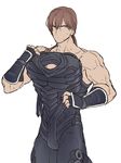  abs dead_or_alive looking_at_viewer male_focus muscle ninja ninja_gaiden pecs ryu_hayabusa solo undressing white_background yaoi 
