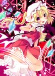  ascot blonde_hair blush bow flandre_scarlet frills hat hat_bow magic_circle mob_cap natsuki_yuu_(amemizu) open_mouth red_eyes solo touhou wings 