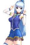  aqua_(konosuba) bare_shoulders blue_eyes blue_hair detached_sleeves double_v hair_rings kfr kono_subarashii_sekai_ni_shukufuku_wo! long_hair looking_at_viewer miniskirt skirt smile solo thighhighs v very_long_hair 