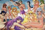  6+girls areolae blonde_hair blue_eyes blue_hair breasts bronze_saints brown_hair chameleon_june eagle_marin green_hair knights_of_the_zodiac long_hair looking_at_viewer lying mermaid_thetis miho multiple_girls nipples nude on_stomach ophiuchus_shaina polaris_hilda poseidon&#039;s_mariners poseidon's_mariners purple_eyes purple_hair saint_seiya saori_kido shunrei silver_hair silver_saints sitting smile standing very_long_hair 