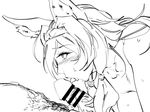  1girl animal_ears bar_censor censored collarbone granblue_fantasy greyscale heles highres izuminoaru licking long_hair looking_up monochrome oral penis sketch sweat 