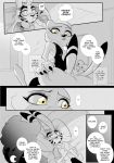  ! ... ? arctic_fox bed blue_eyes blush canid canine clothing comic cynthia_walker disney dress female fox jack_savage lagomorph lying male mammal on_back pillow rabbit rem289 surprise yellow_eyes zootopia 