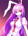 animal_ears breasts bunny_ears commentary_request large_breasts long_hair looking_at_viewer miata_(miata8674) necktie puffy_short_sleeves puffy_sleeves purple_hair red_eyes reisen_udongein_inaba shirt short_sleeves solo touhou upper_body very_long_hair 