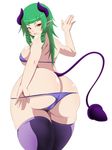  ass back bare_shoulders blush bra breasts butt_crack come_hither curvy demon_girl demon_horns demon_tail drill_hair from_behind green_hair horns huge_ass large_breasts lips long_hair looking_at_viewer looking_back naughty_face original panties panty_pull pointy_ears red_eyes revolve revolver_(artist) seductive_smile shiny shiny_clothes shiny_hair shiny_skin skindentation smile solo succubus tail thick_thighs thighhighs thong tongue tongue_out wide_hips 