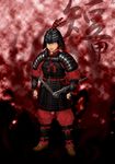  artist_request black_hair feather helmet highres knife kofun_period original red_eyes scar sheath solo sword weapon 