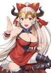  aliza_(granblue_fantasy) bad_id bad_twitter_id breasts cleavage draph dress fighting_stance granblue_fantasy hair_pulled_back horns jewelry large_breasts long_hair mikurou_(nayuta) pointy_ears ponytail red_dress red_eyes silver_hair solo 