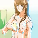  animated animated_gif bathing bathroom blue_eyes blush bouncing_breasts breast_grab breasts brown_hair erogos konno_suzuka large_breasts long_hair love_fetish moaning nipples nude self_fondle shower soap solo sponge standing towel 