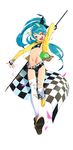  absurdres bad_id bad_pixiv_id belt black_shorts blue_eyes blue_hair boots breasts checkered checkered_flag facial_tattoo fingerless_gloves flag gloves halter_top halterneck highres ian3314 jacket long_hair midriff navel one_eye_closed open_clothes open_jacket open_mouth original short_shorts shorts skindentation small_breasts smile solo spiked_belt spikes star_tattoo tattoo thighhighs torn_clothes torn_legwear twintails white_legwear 