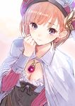  atelier_(series) atelier_rorona breasts brown_hair cleavage frills hat highres jewelry kishida_mel long_sleeves medium_breasts necklace official_art rororina_fryxell sketch solo 