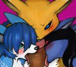  artist_request blue_eyes crossover digimon fellatio furry green_eyes krystal lucario multiple_girls oral penis pokemon red_eyes renamon short_hair star_fox uncensored 