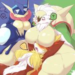  artist_request blush breasts chesnaught delphox furry greninja multiple_girls pokemon red_eyes 