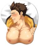  1boy bara blush looking_at_viewer male_focus muscle nipples pecs sengoku_basara solo sweat undressing yaoi 