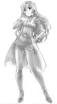  bad_source earrings greyscale hand_on_own_chest jewelry labcoat long_hair long_legs miniskirt monochrome moriguchi_nao_(naonao) original pantyhose simple_background skirt solo standing turtleneck white_background 
