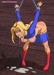  ass bdsm blonde_hair blue_eyes bondage breasts chains cuffs cum cum_in_mouth dc_comics handcuffs miniskirt nipples open_clothes open_mouth pleated_skirt rape skirt skirt_down supergirl 