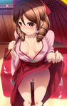  erect_nipples harukaze_(kancolle) japanese_clothes kantai_collection no_bra nopan open_shirt pubic_hair pussy pussy_juice skirt_lift umakatsuhai umbrella wet 