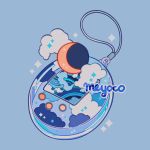  artist_name blue_background cloud cloud_print crescent_moon meyoco moon no_humans original simple_background sparkle tamagotchi waves 