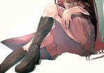  boots character_name close-up hakama japanese_clothes kamikaze_(kantai_collection) kantai_collection kimono knee_boots legs long_hair lower_body meiji_schoolgirl_uniform pink_hakama purple_hair saraki sitting skirt solo 