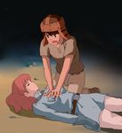  1girl asphyxiation cpr eyes_closed kaze_no_tani_no_nausicaa lying nausicaa red_hair unconscious 