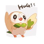 blush gen_7_pokemon looking_at_another no_humans open_mouth pokemon pokemon_(creature) rowlet simple_background solo spread_wings tail text_focus tki 