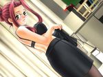  blush bra breasts brown_eyes game_cg glasses joy_ride libido lingerie long looking_back mini_teens_zettai_himitsu nipples pantyhose red_hair teacher underwear undressing 