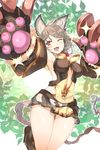  animal_ears blush braid breasts claw_(weapon) claws collar fang ganesagi gloves granblue_fantasy grey_hair highres hip_vent long_hair looking_at_viewer one_eye_closed open_mouth orange_eyes sen_(granblue_fantasy) silver_hair skirt smile solo weapon 