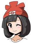  bangs black_hair blush hat highres koutarosu mizuki_(pokemon) one_eye_closed pokemon pokemon_(game) pokemon_sm smile solo swept_bangs 