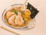  absurdres bowl chopsticks egg food highres kamaboko liquid marker_(medium) narutomaki no_humans noodles nori_(seaweed) original ramen spoon steam still_life ten&#039;non traditional_media 