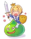  blush_stickers cape closed_eyes crown dragon_quest holding holding_weapon idolmaster idolmaster_side-m male_focus nona_(831korokke) pierre_(idolmaster) riding shield slime_knight smile solo weapon 