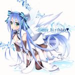  :o all_fours aqua_eyes bad_id bad_pixiv_id black_legwear black_ribbon blue_bow blue_eyes blush bow breasts company_name copyright_name cross-laced_clothes dress feathered_wings full_body gloves hair_between_eyes happy_birthday hat high_heels highres light_blue_hair long_hair looking_at_viewer neck_ribbon original patterned_background phantasy_star phantasy_star_online_2 ribbon sega shoes small_breasts solo striped thighhighs very_long_hair white_footwear white_gloves white_hat white_wings wings yutazou 