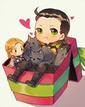  animal bad_id bad_pixiv_id black_hair box cat character_doll chibi gift gift_box green_eyes heart loki_(marvel) marvel pout qin_(7833198) thor_(marvel) 